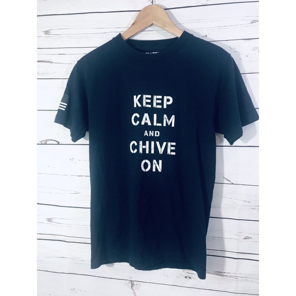 Chive Tees Shirt Womens Size S Small Graphic Navy Blue Keep Calm Chive On USA